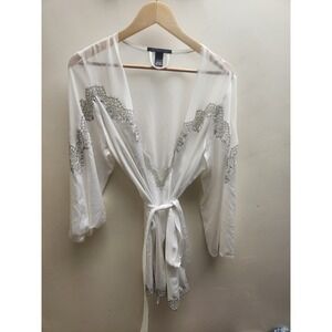 Victoria's Secret White Lace Sheer Kimono Robe M L G